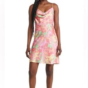 Adelyn Rae Women’s Arla Floral Print Satin Mini Slip Dress Berry Sherbert Sz S